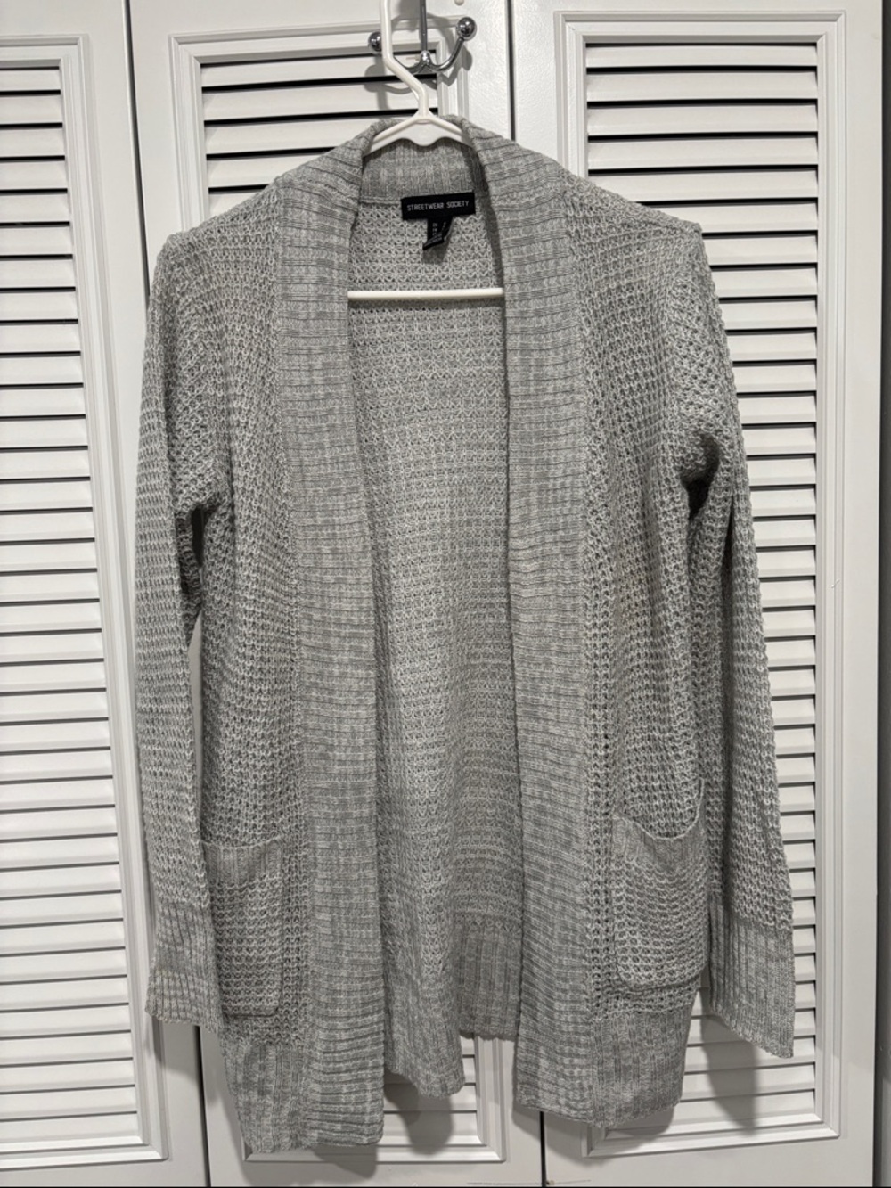 Streetwear Society Light Gray Open-Front Knit Cardigan